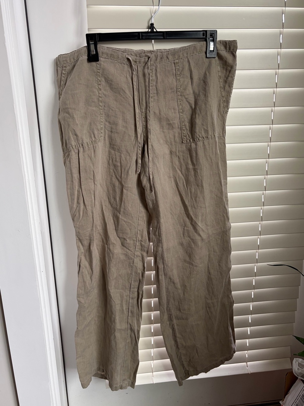 Vintage Victoria Secret Low Waisted Drawstring Linen Pants - Taupe/Green